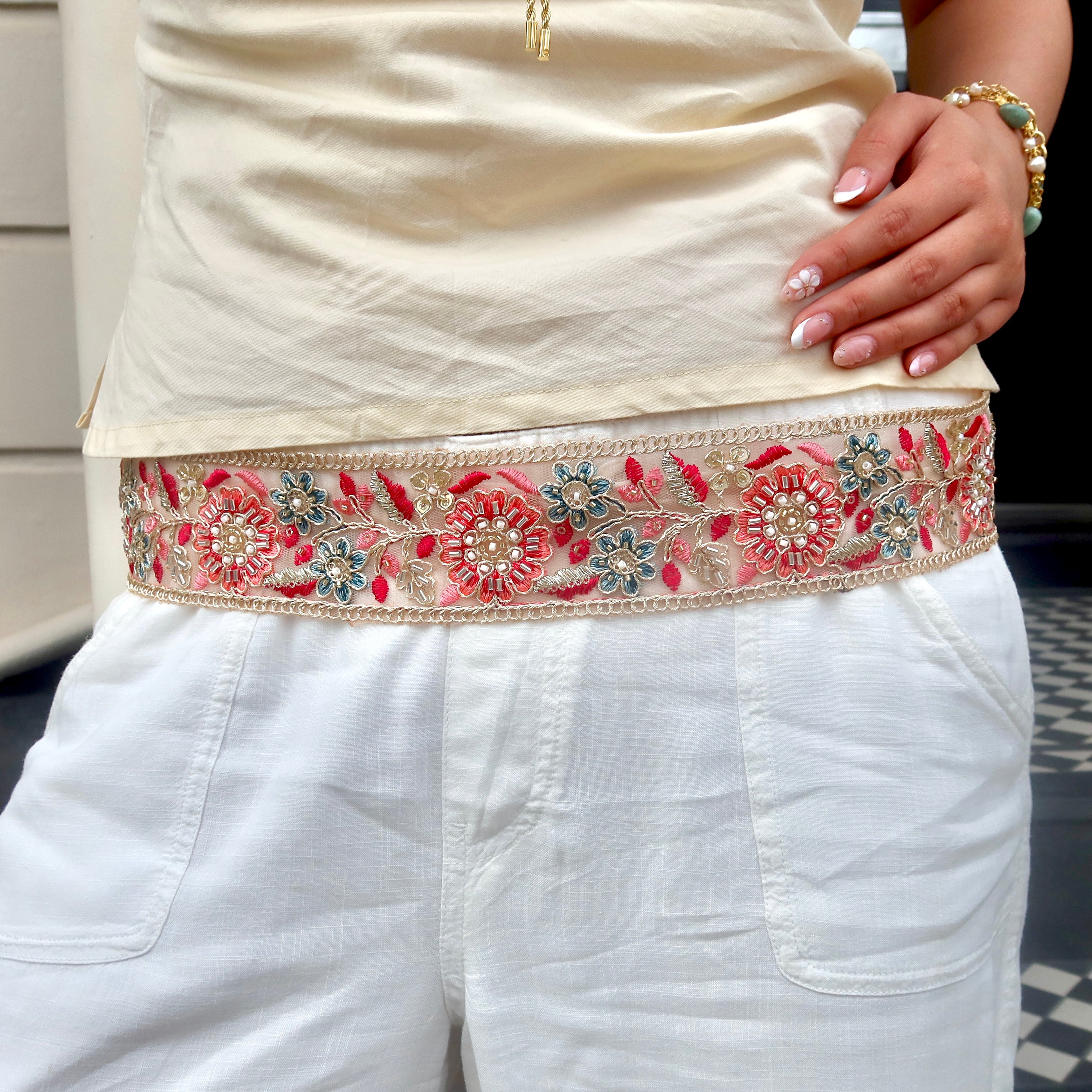 Zinnia Belt - Coral & Light blue